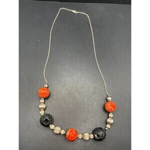 Vintage Southwestern Sterling Silver 925 Sponge Coral Lava Beaded Necklace 24"
